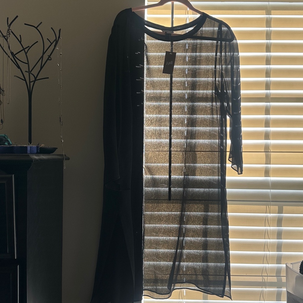 J. Jill Black sheer black 100% silk long-sleeved tunic, NWT, Large